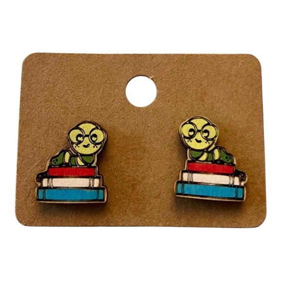 Handmade Back-to-School Wooden Stud Earrings – Multiple Designs - Picture 3 of 16